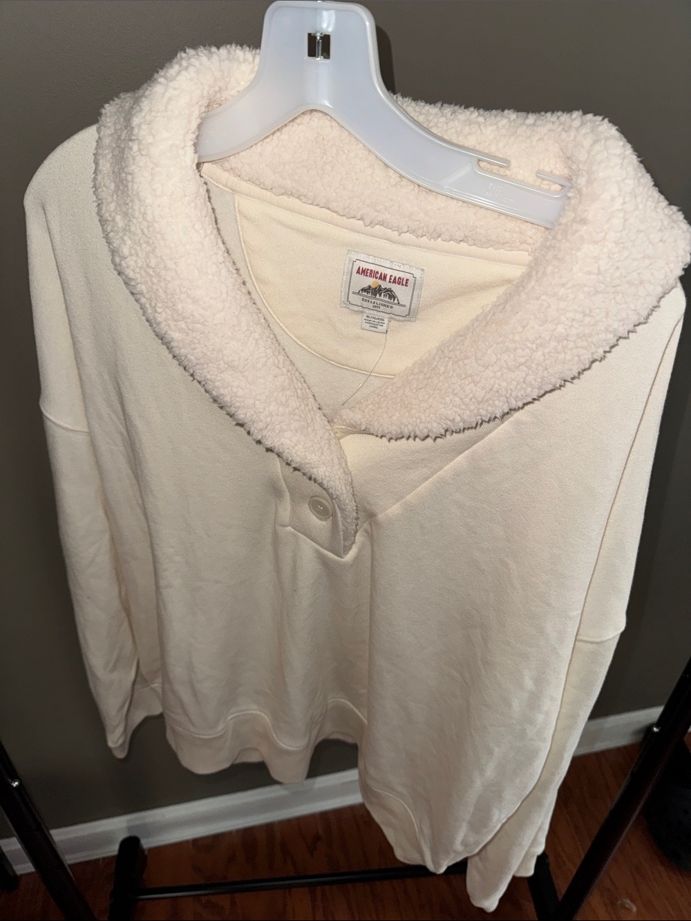 American Eagle Outfitters Cream Sherpa-Lined Hoodie Sweatshirt